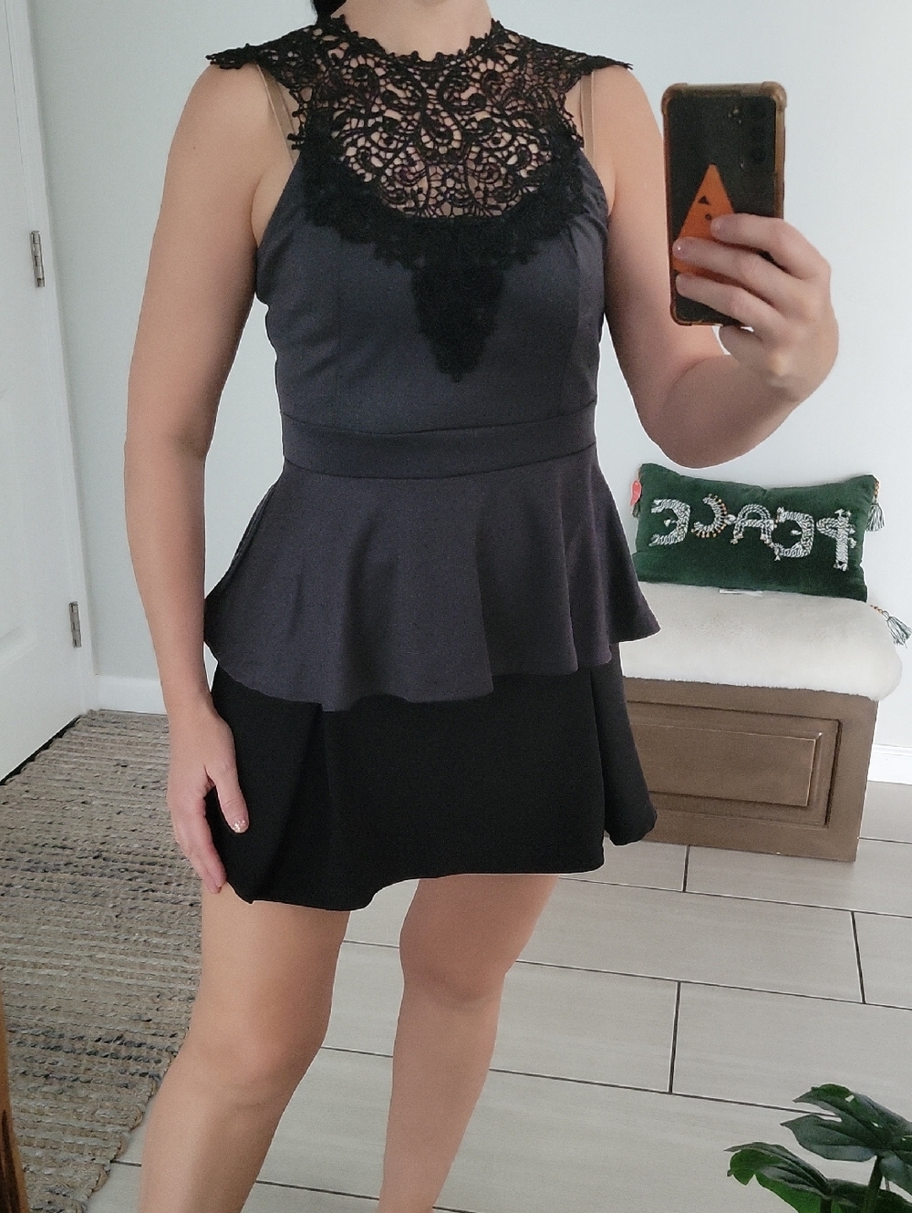 julie's closet Black Lace Yoke Peplum Top